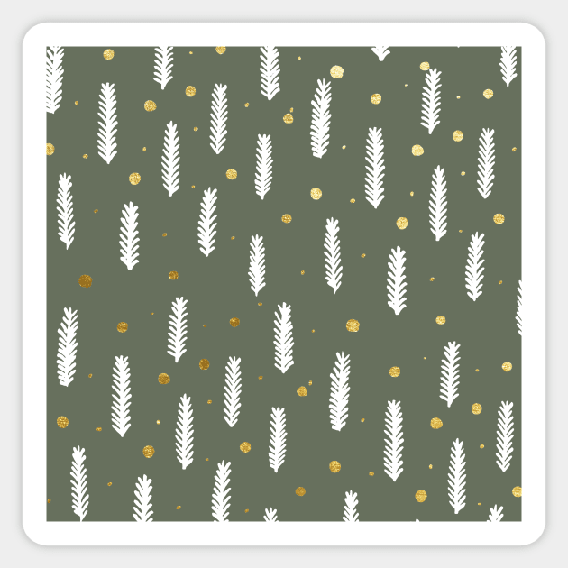Christmas branches and dots - olive and gold Sticker by wackapacka